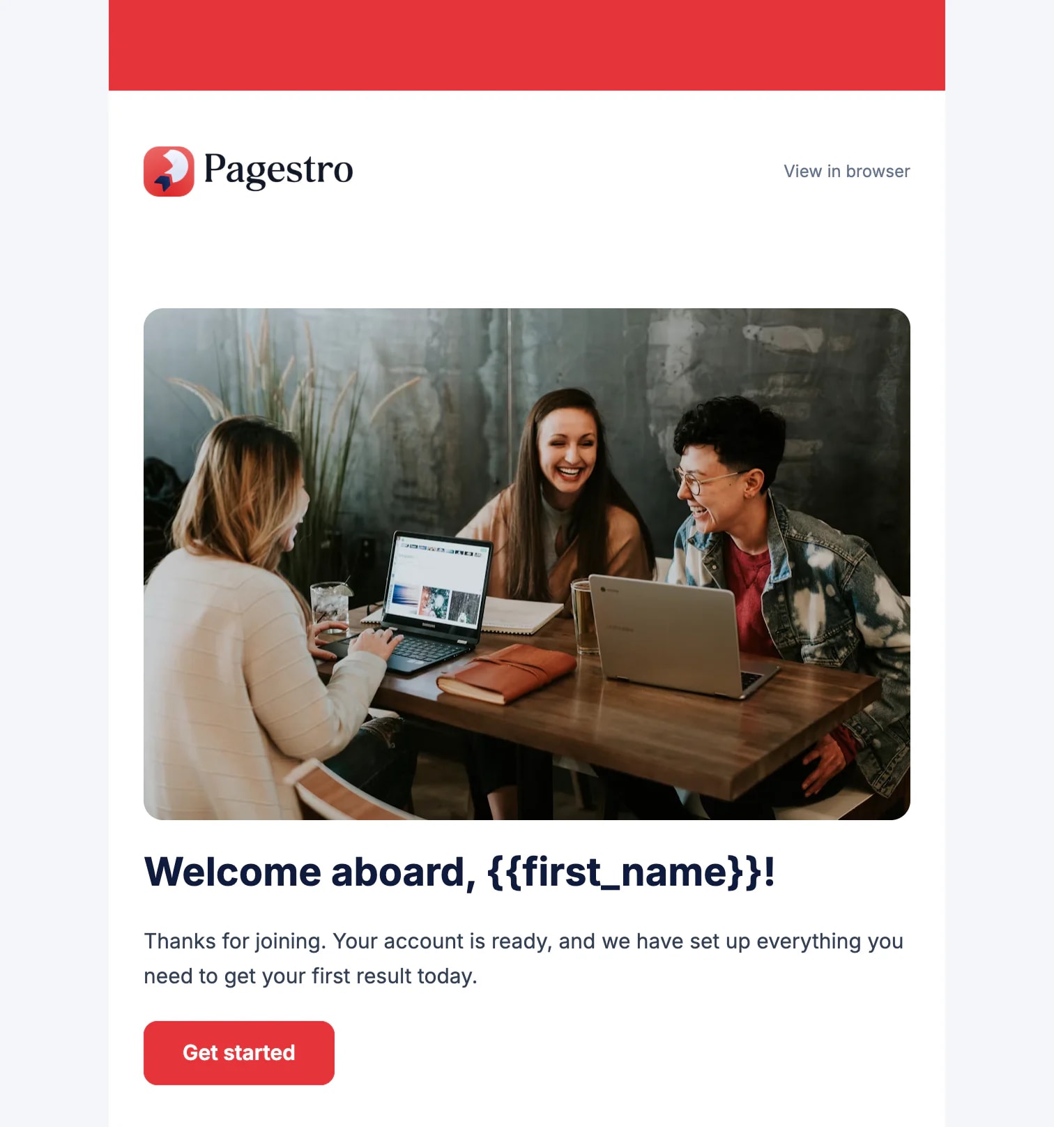 A welcome email being built in the Pagestro email builder