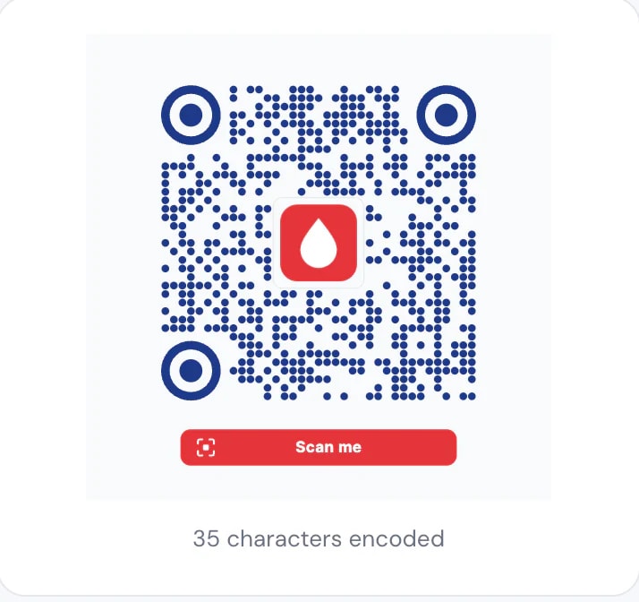 A blue dotted QR code with a logo and a Scan me frame