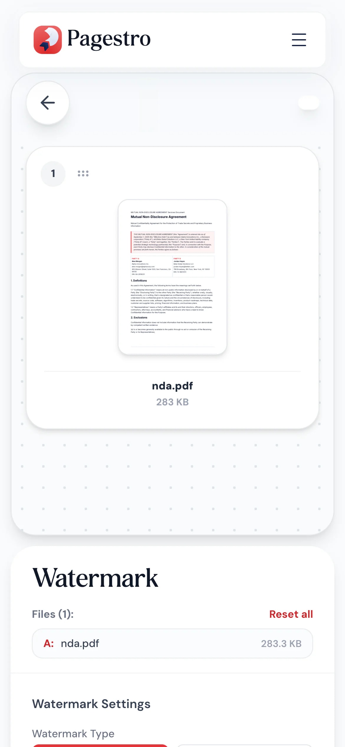 Watermark tool open in a phone browser