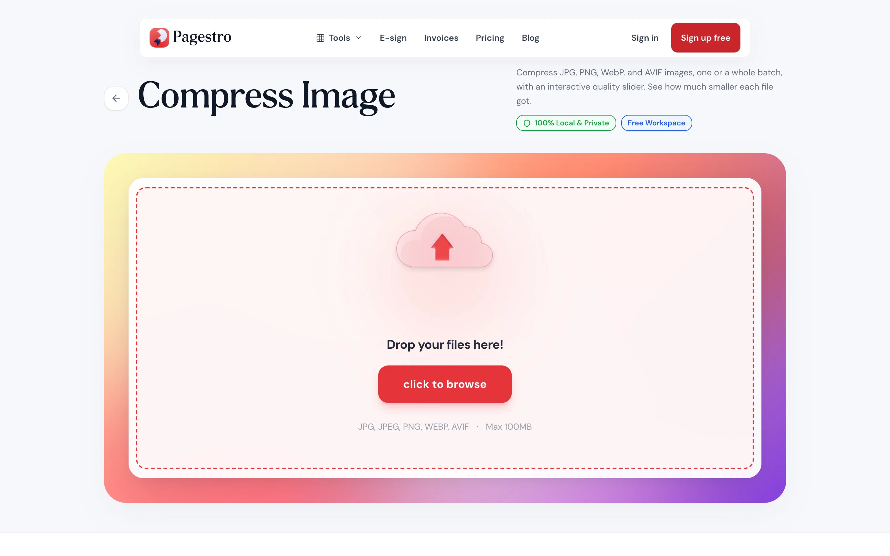 Compress Image tool waiting for a photo