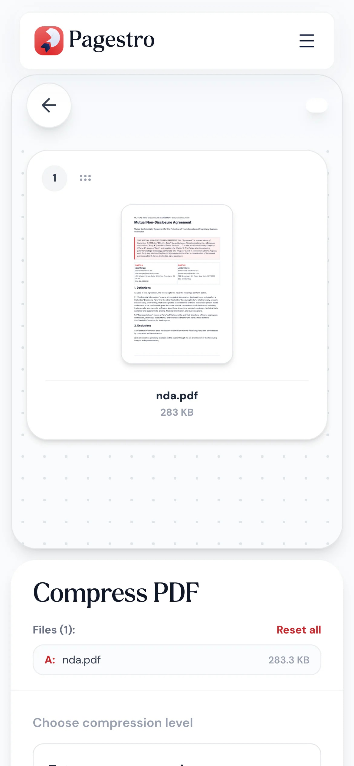 Compress PDF tool on a phone