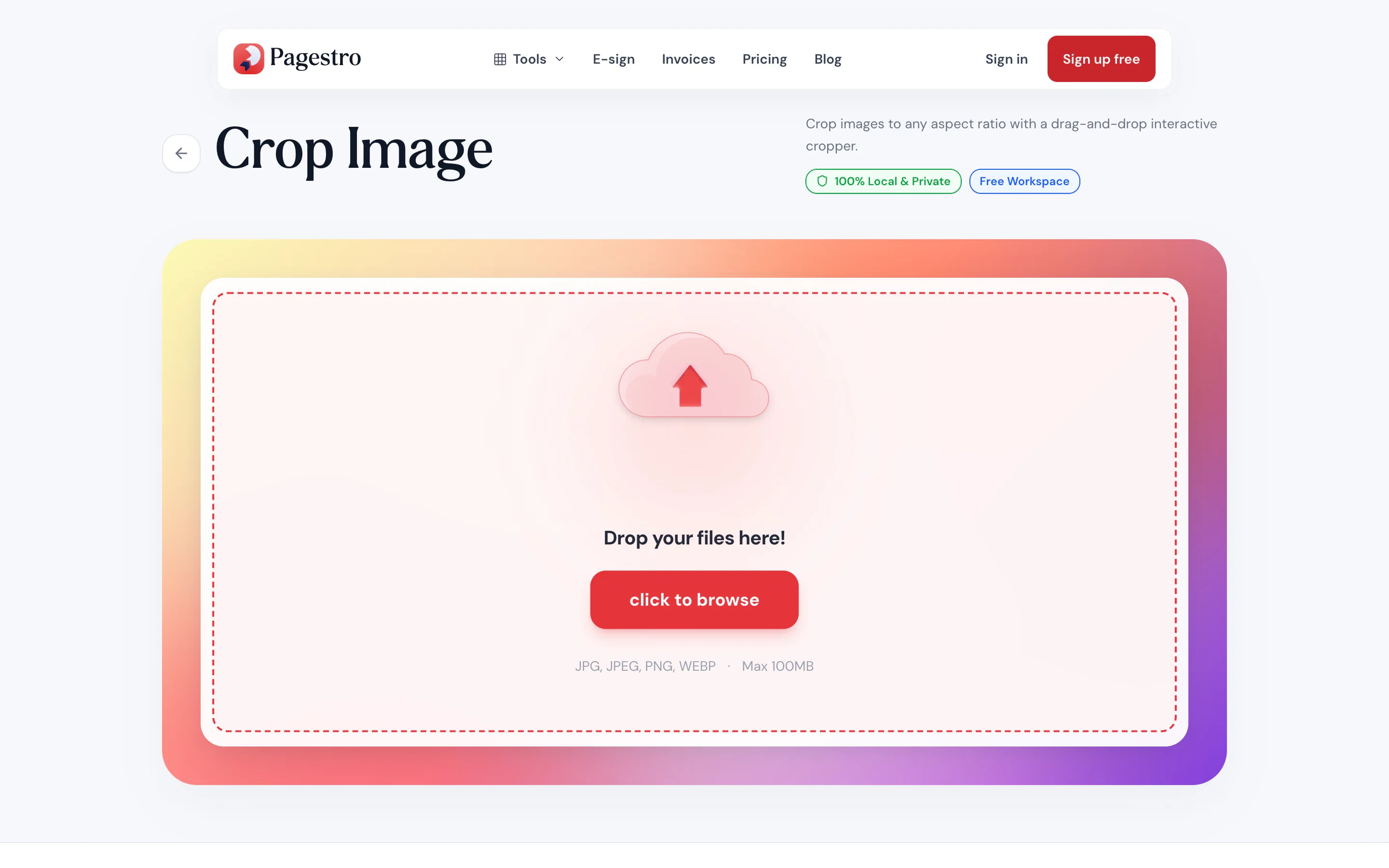 Crop Image tool waiting for a photo
