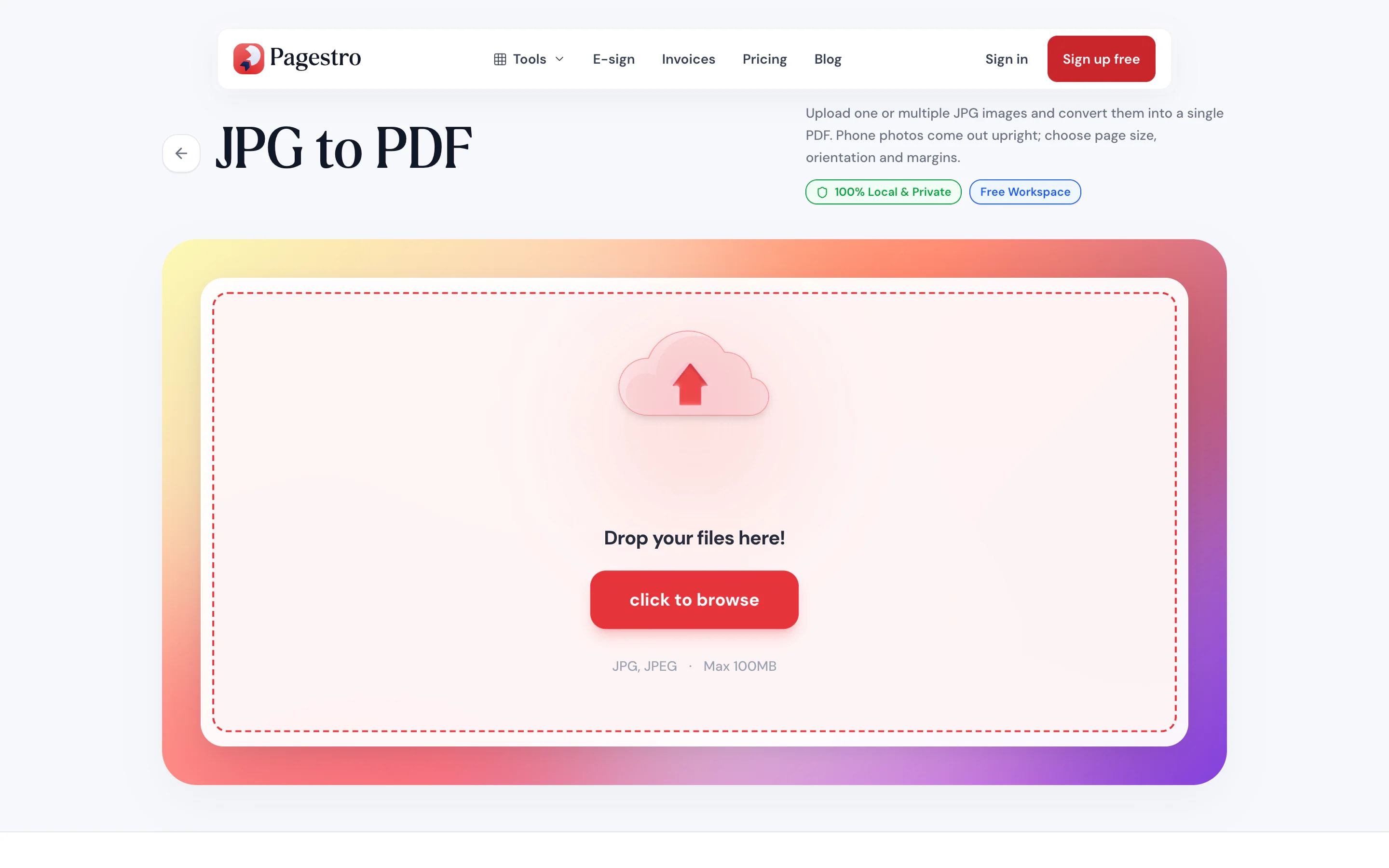 JPG to PDF drop zone