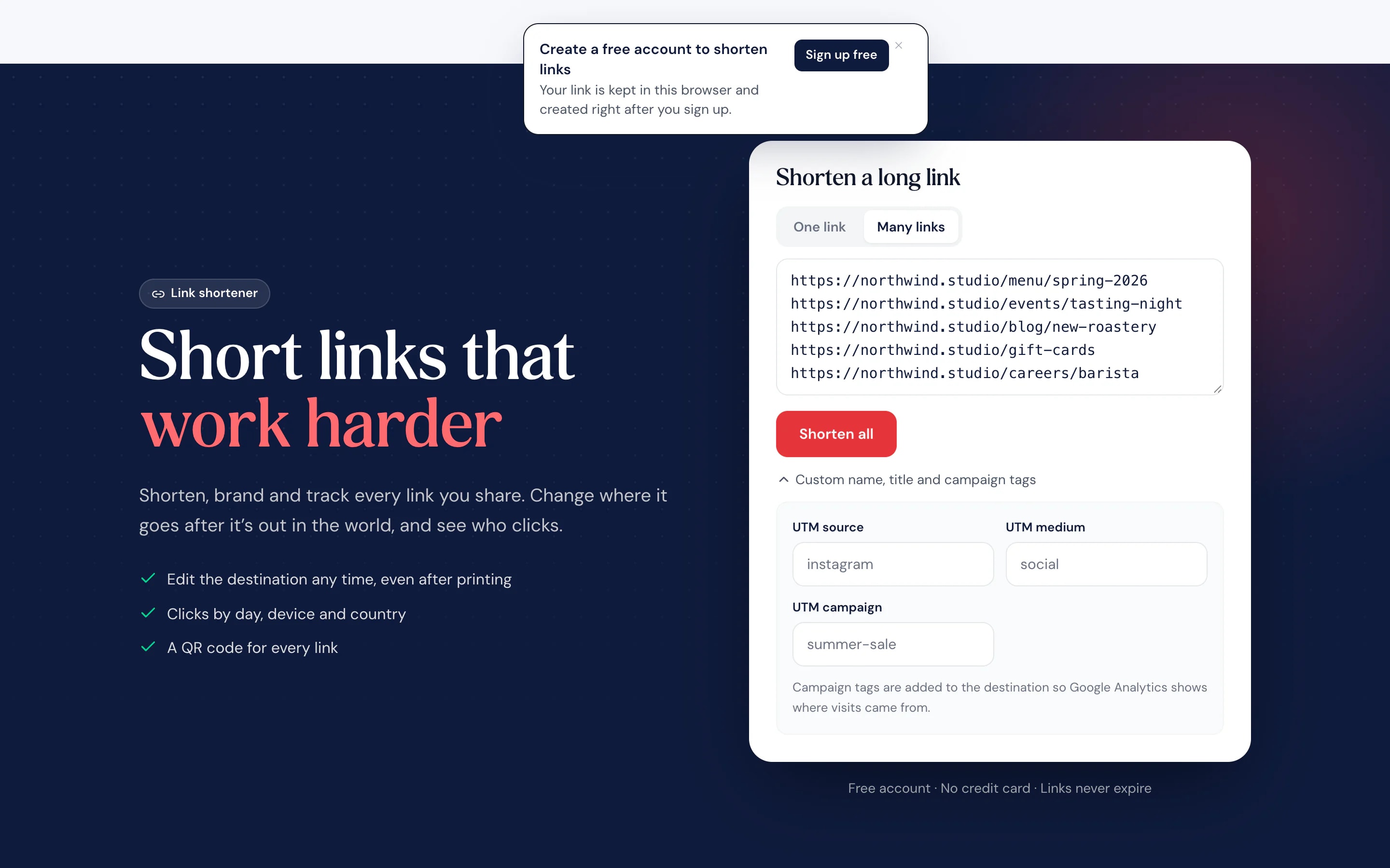 Click stats for a short link