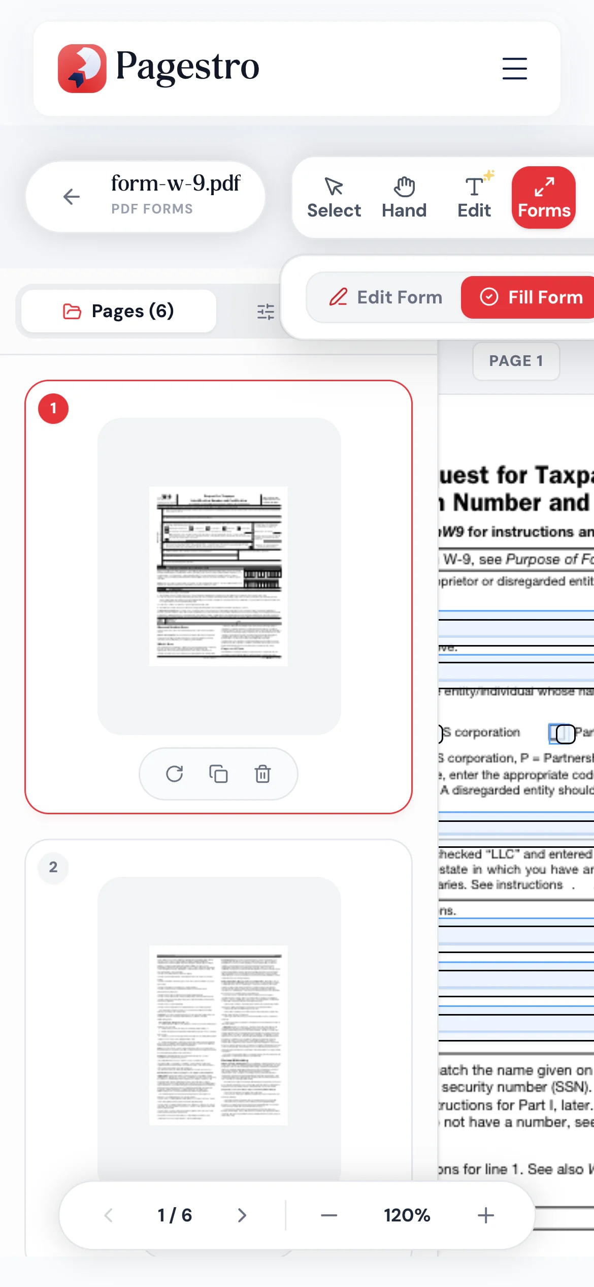 Filling a PDF form on a phone