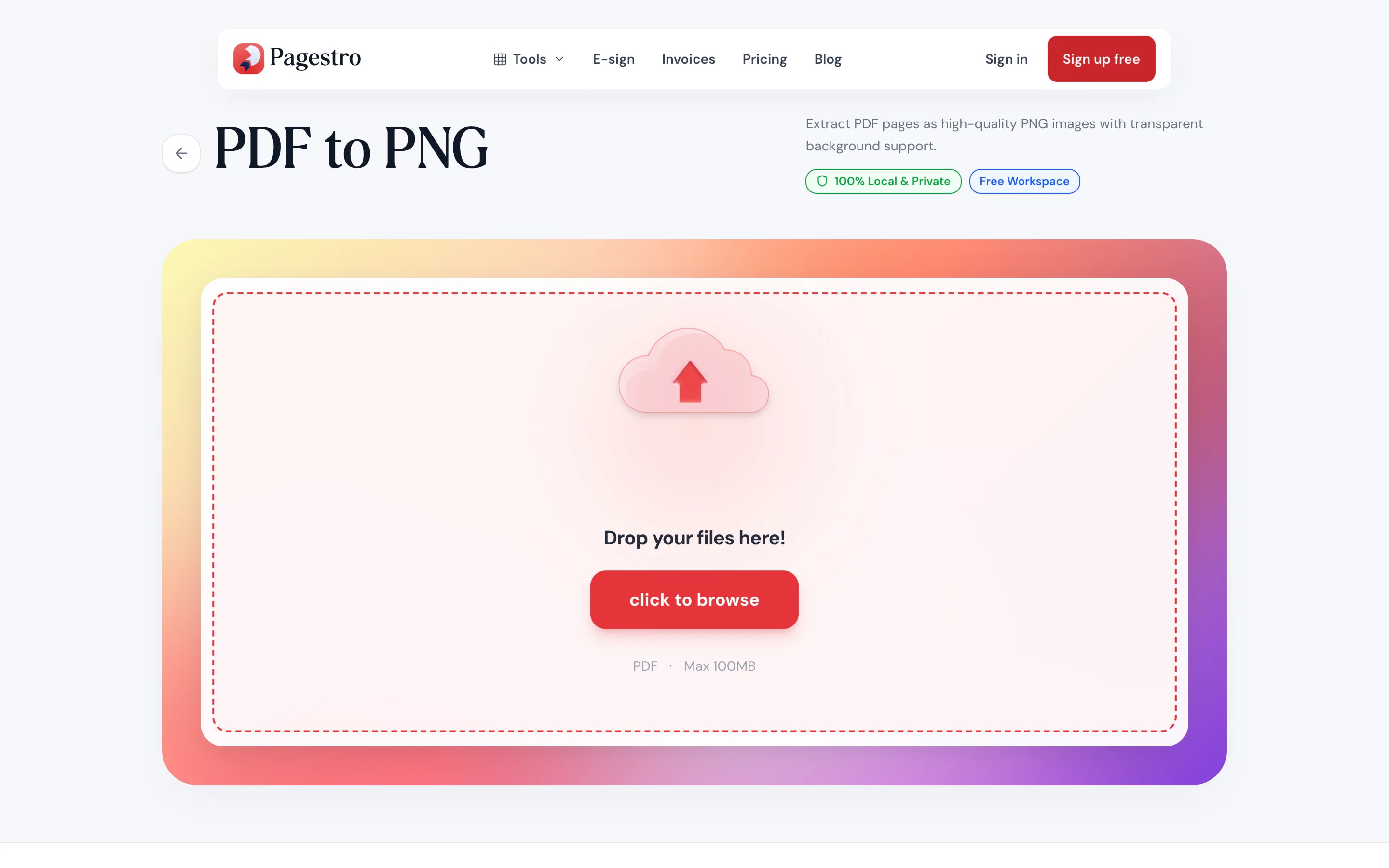 PDF to PNG drop zone