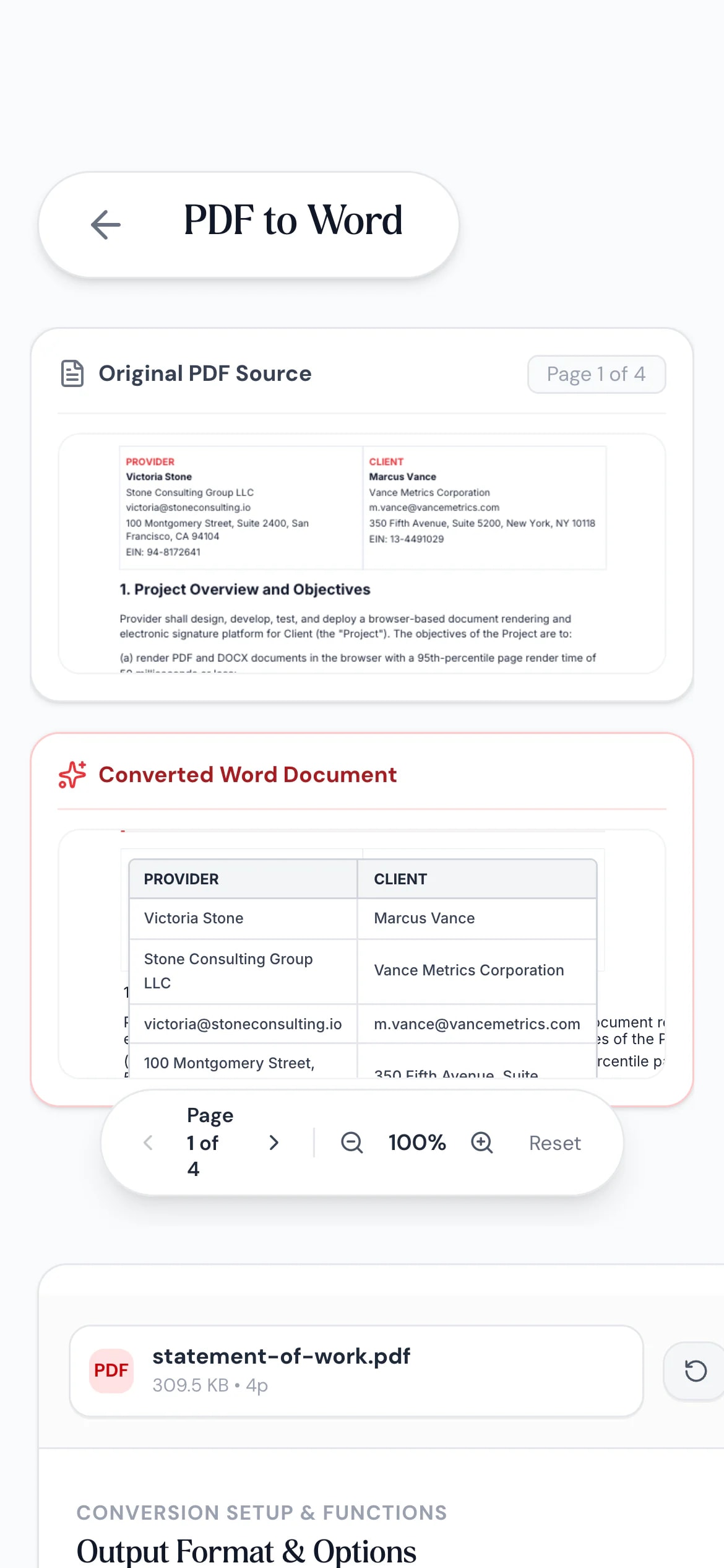 PDF to Word tool on a phone