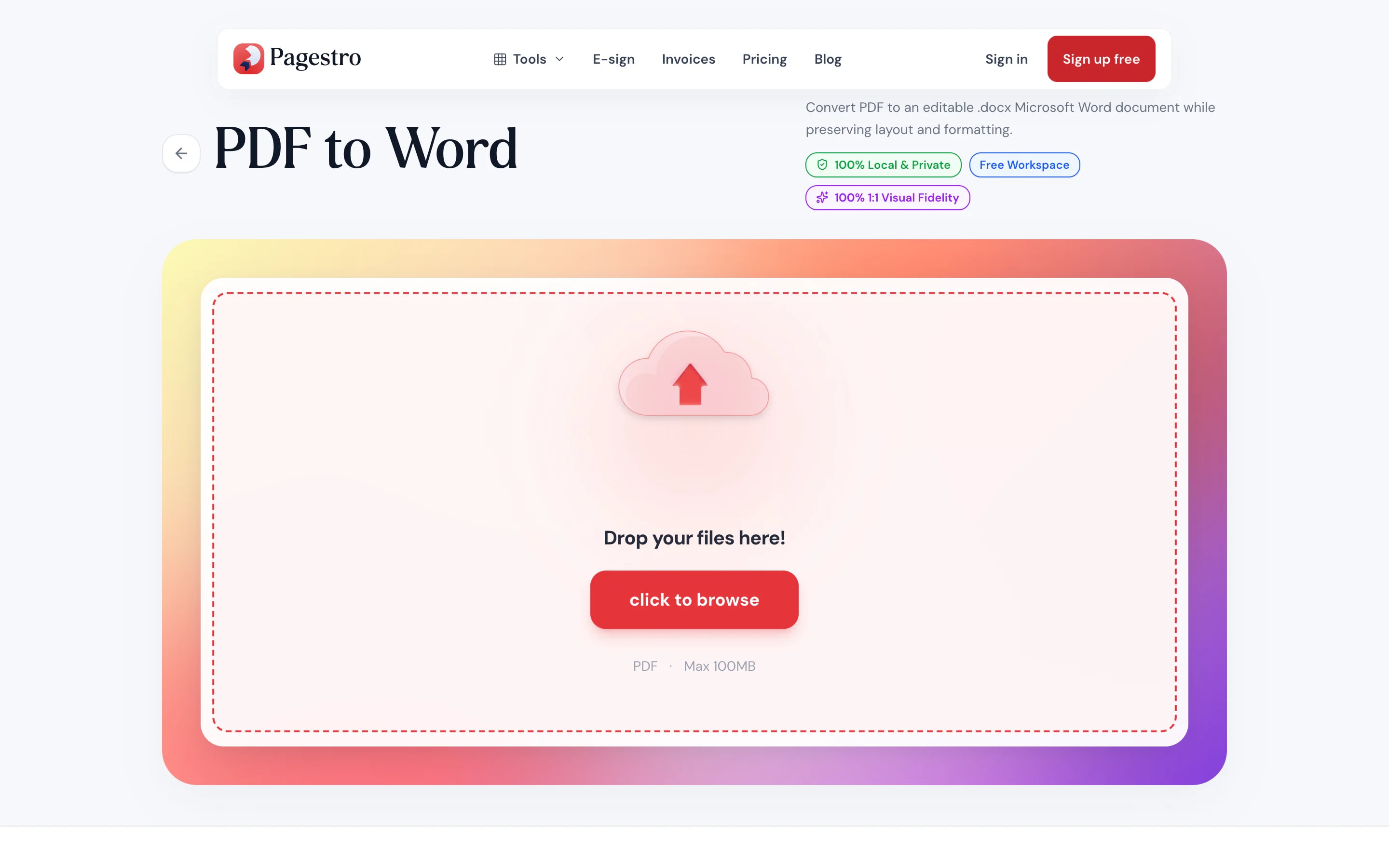 PDF to Word drop zone