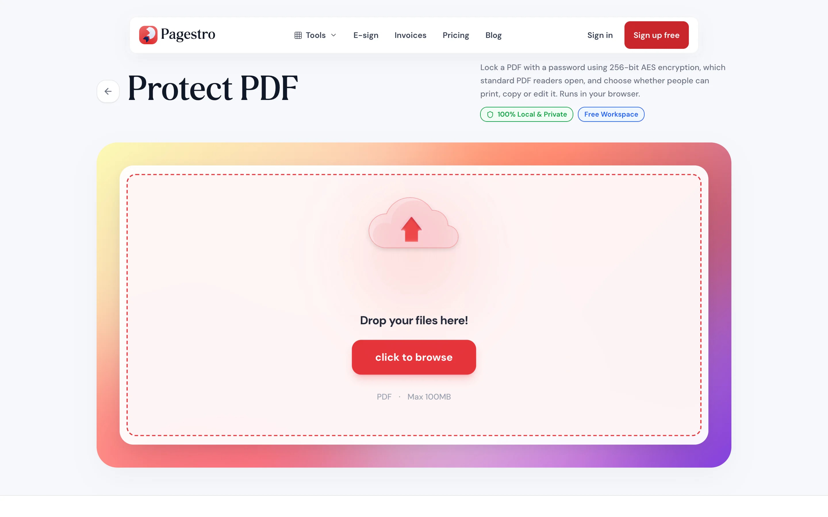 Protect PDF tool waiting for a file