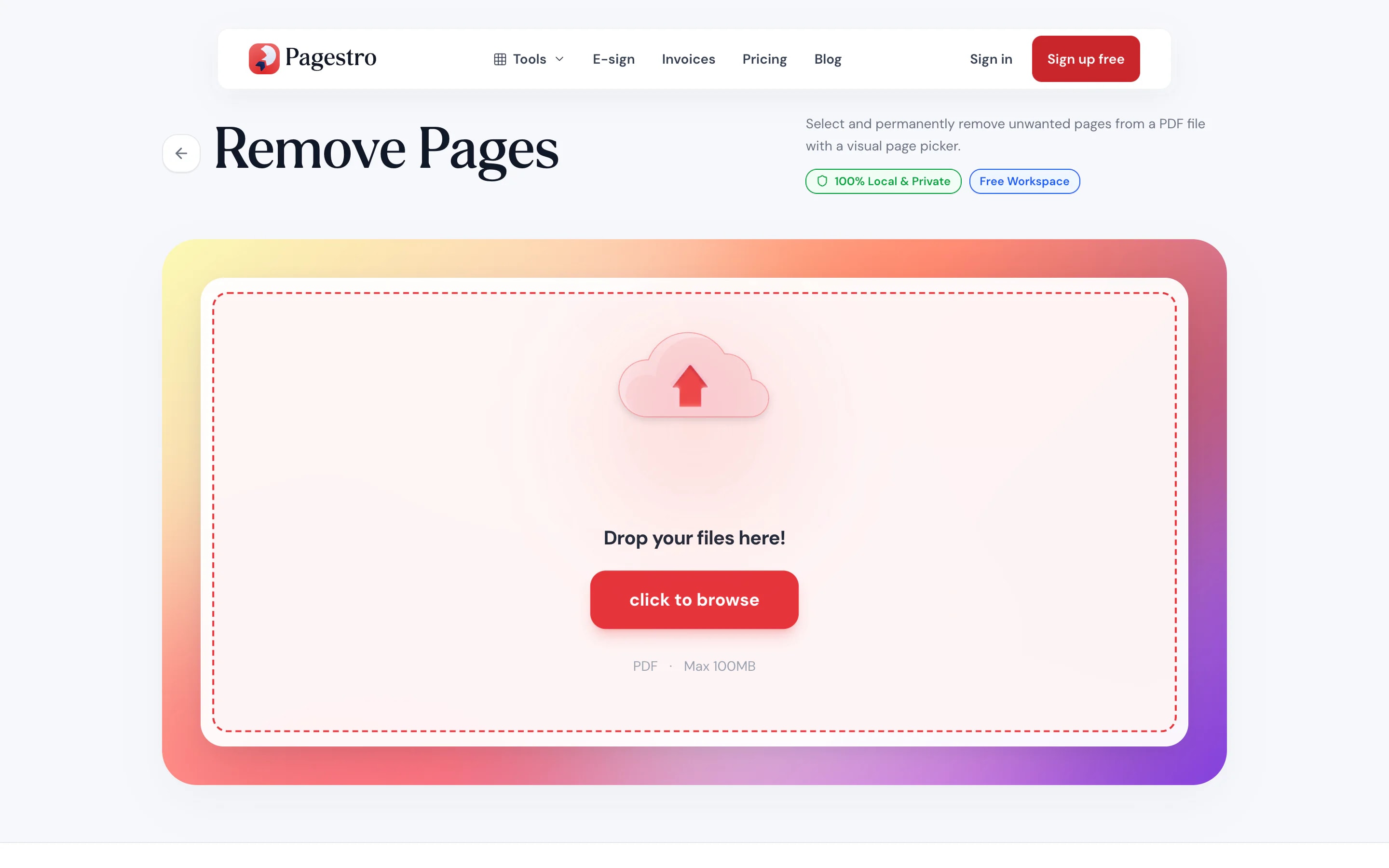 Remove Pages drop zone waiting for a PDF