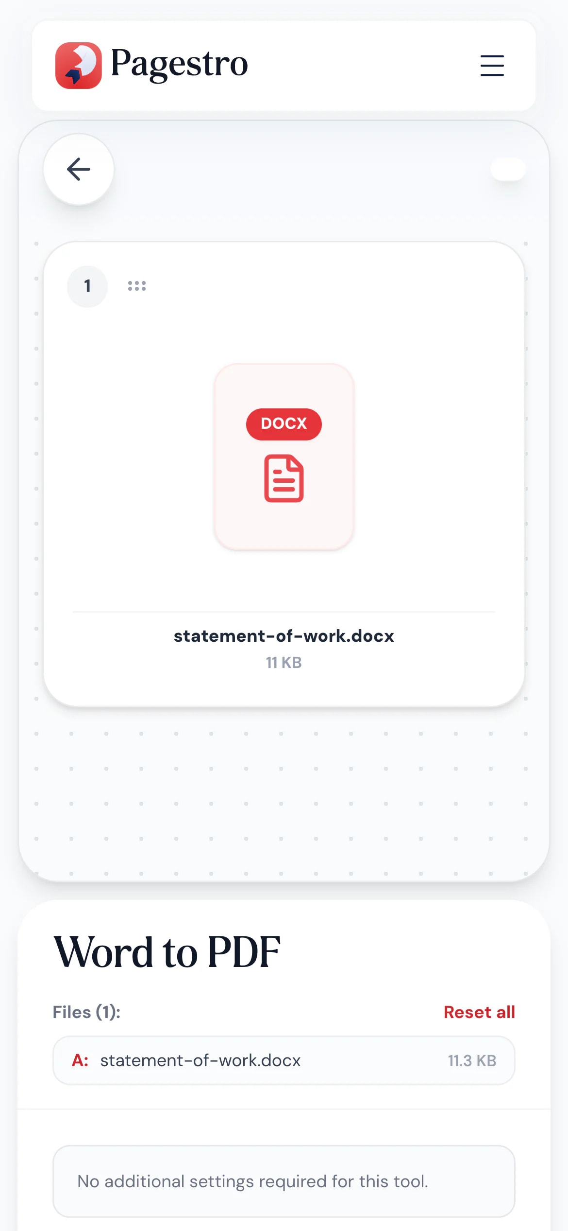 Word to PDF tool on a phone