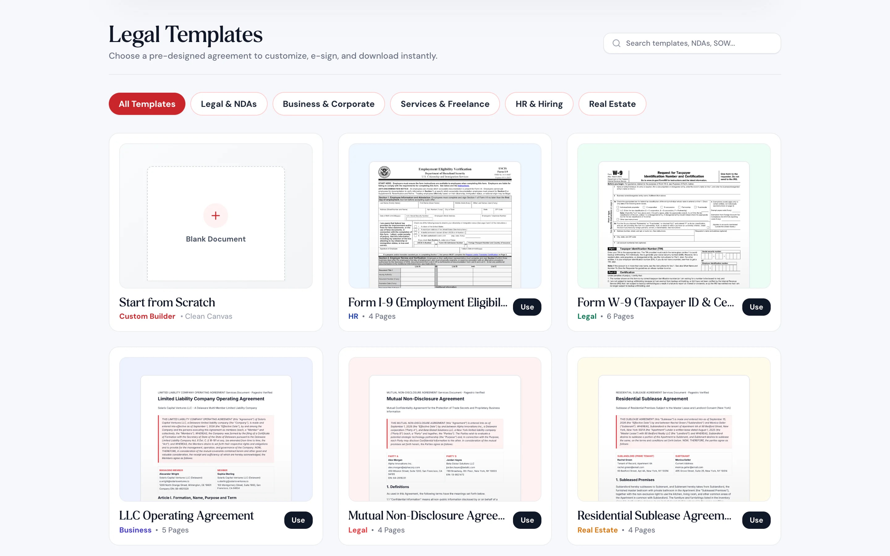 Contract template gallery