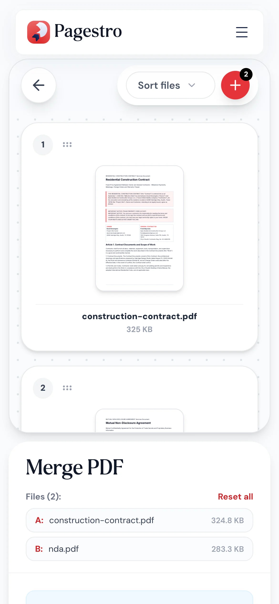 Merge PDF tool on a phone