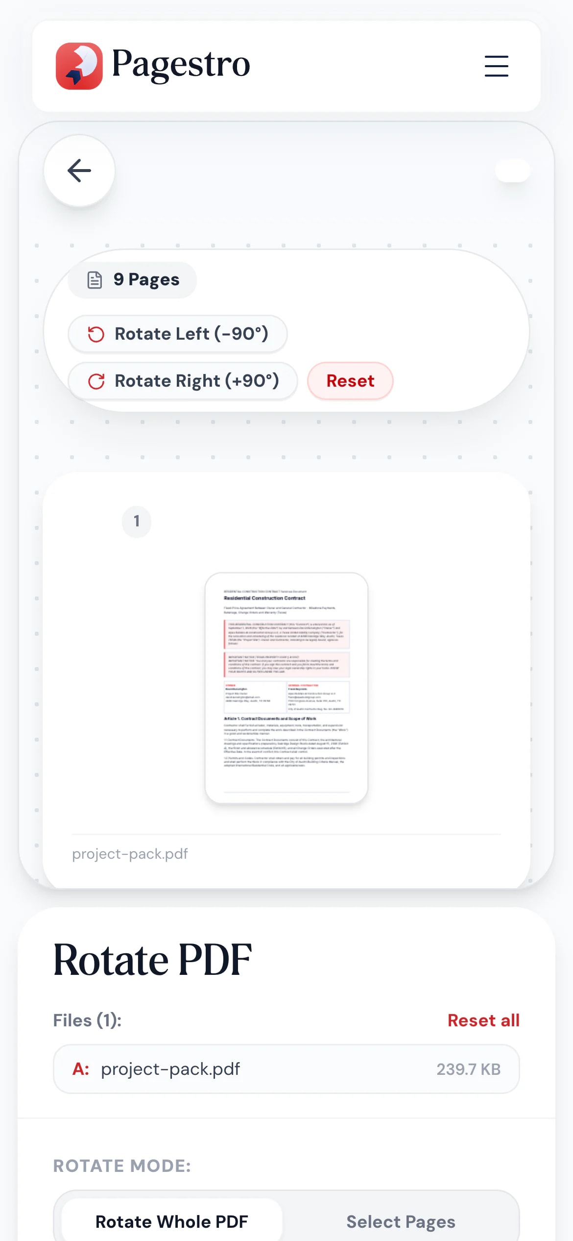 Rotate PDF tool on a phone